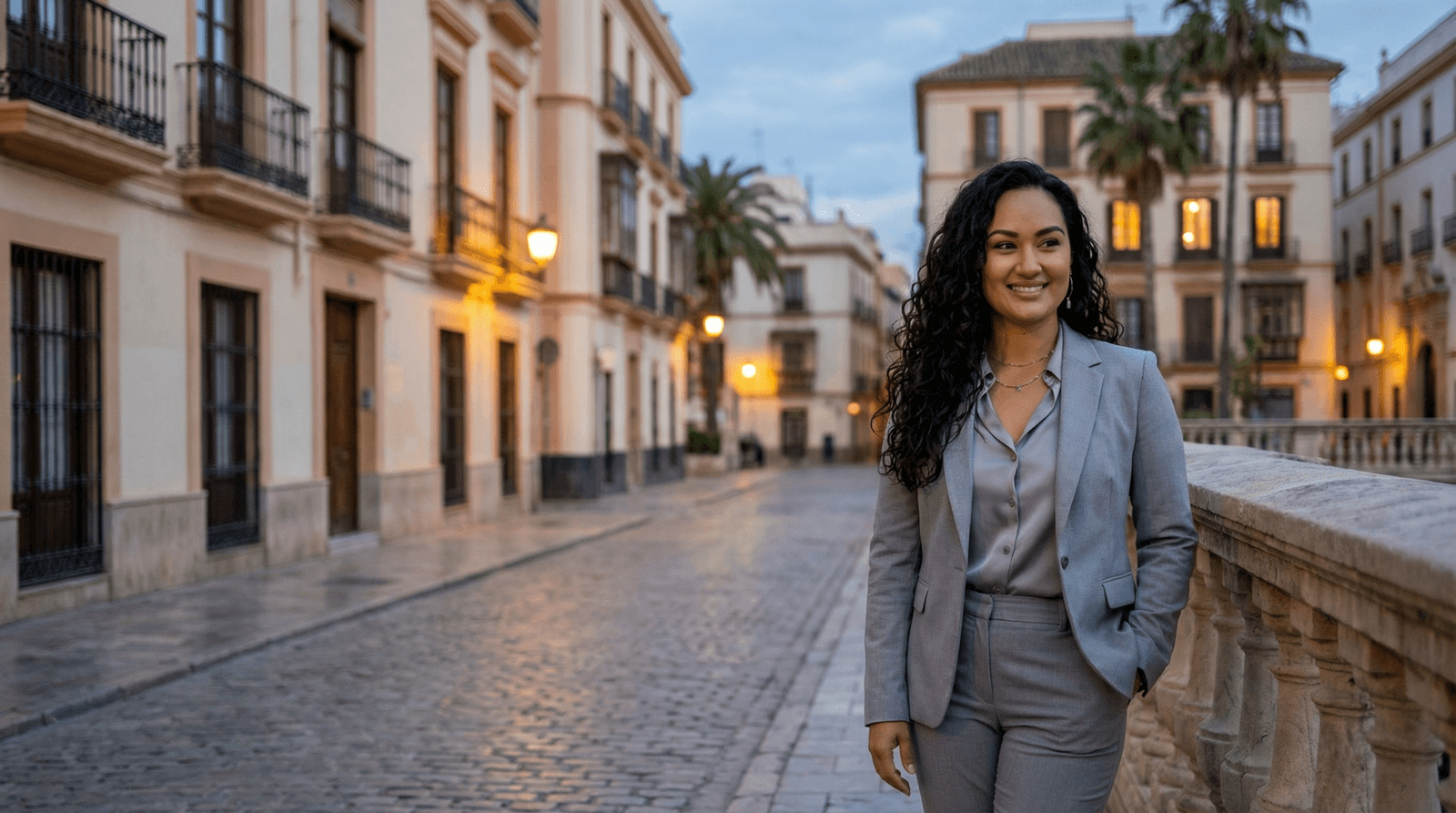 Denise Guerrero in Malaga old town, introducing her advisor-led approach