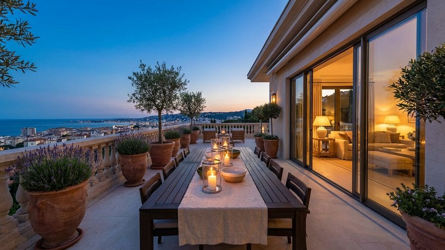 Couple on balcony with Malaga city views